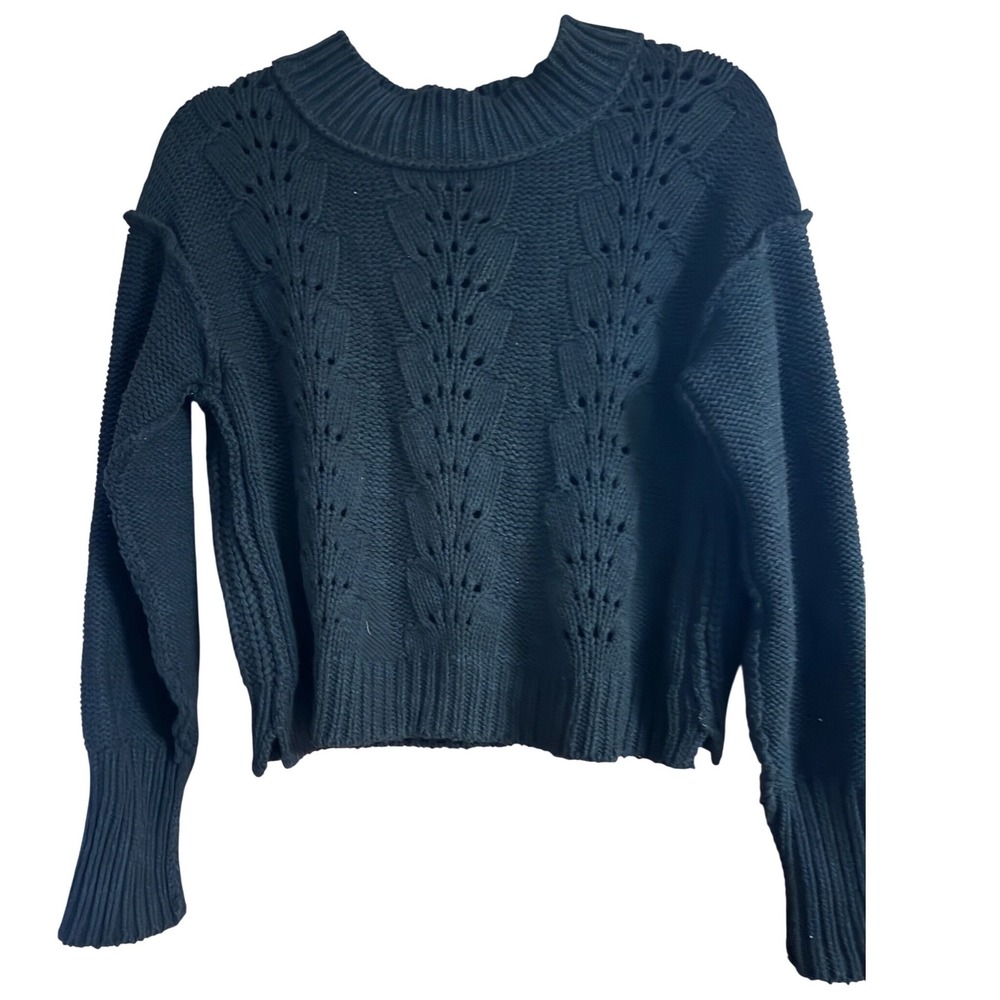 Free People Bell Song Sweater Black Pointelle Knit Pullover Boho Small - Picture 1 of 5